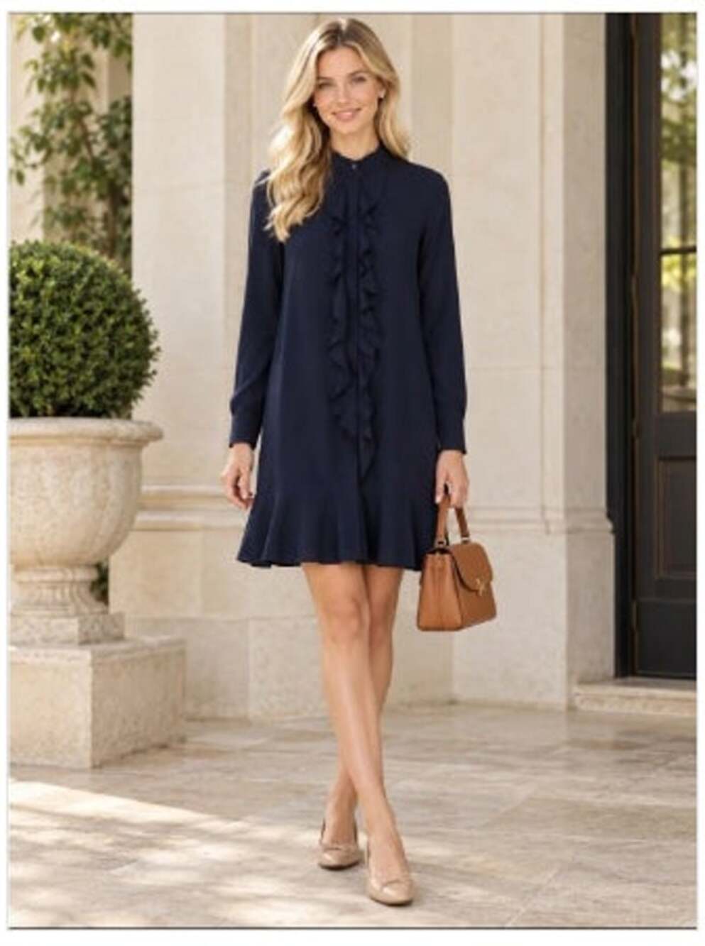 New NWT Tory Burch Jane Dress Long Sleeve Navy 4 Holiday Fall Dress Ruffle